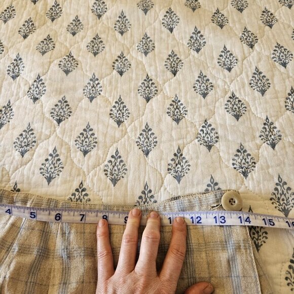 Vintage Talbots Linen Blend Wrap Skirt Size 8 Blue Beige Check Plaid Midi USA - Picture 13 of 14